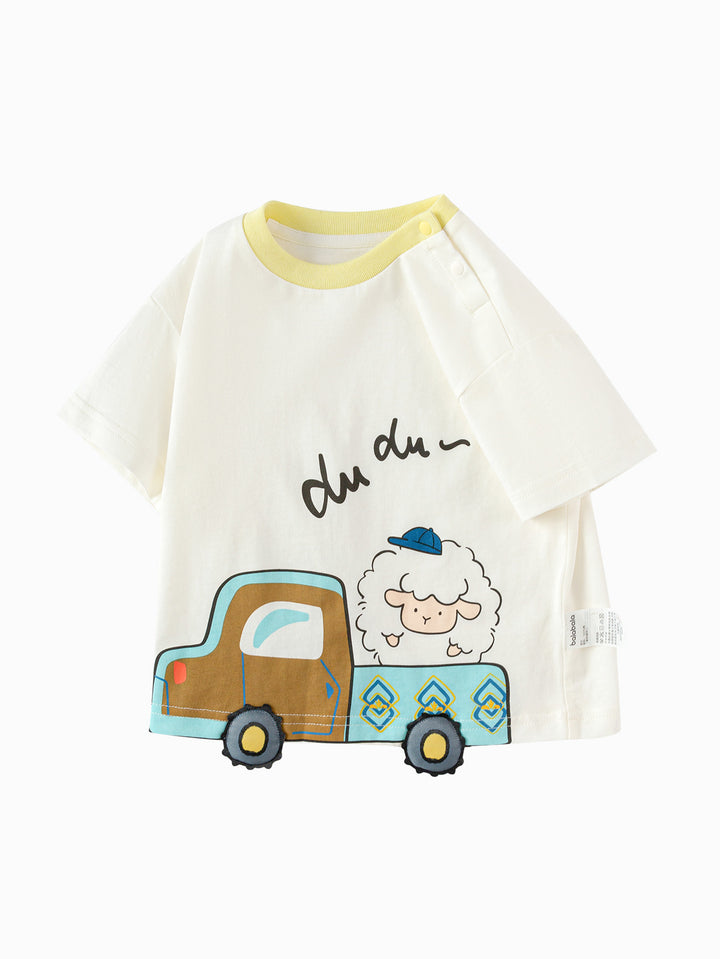 Off-white Baby Unisex Round V-Neck Short-Sleeved T-Shirt