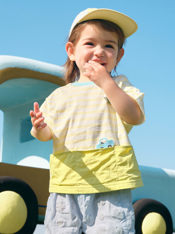 Lemon yellow Baby Unisex Round V-Neck Short-Sleeved T-Shirt