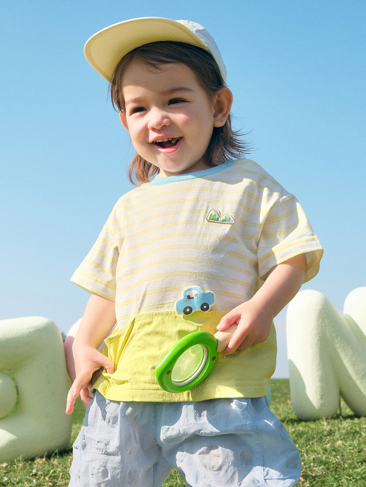 Lemon yellow Baby Unisex Round V-Neck Short-Sleeved T-Shirt