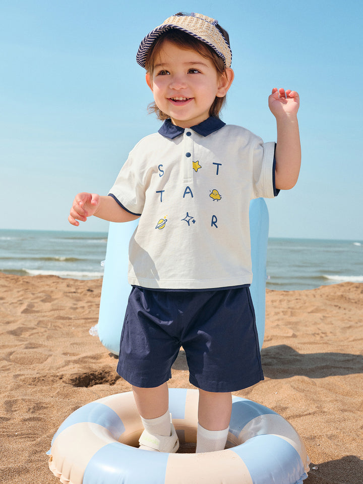 Raw White Baby Boy Knit Short Sleeve Suit