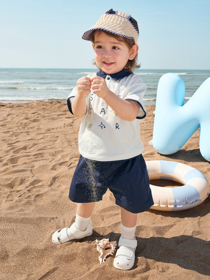 Raw White Baby Boy Knit Short Sleeve Suit