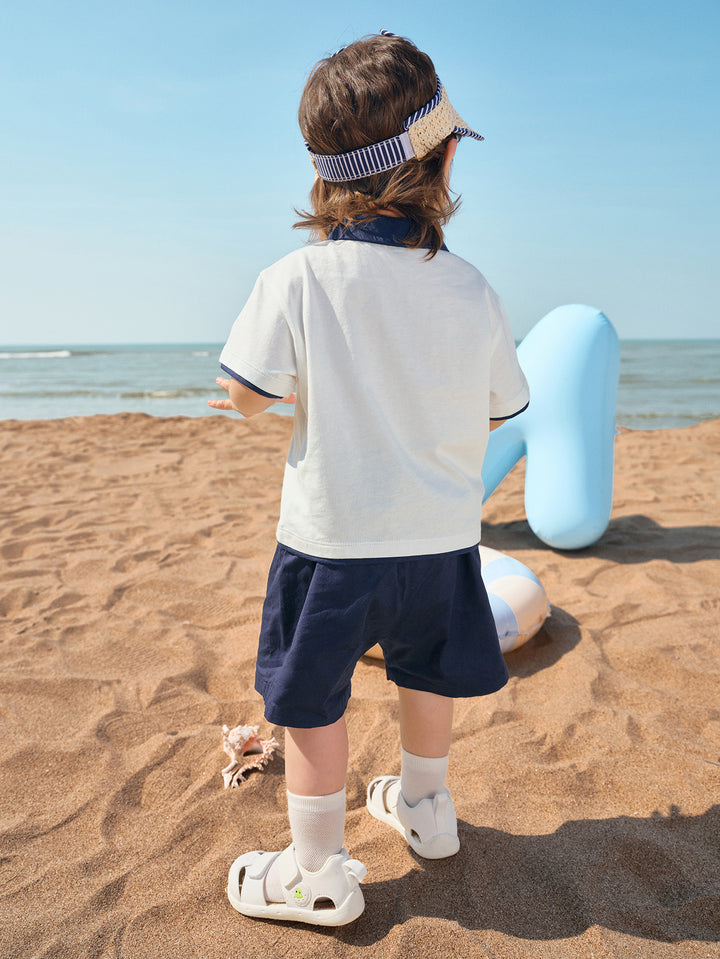 Raw White Baby Boy Knit Short Sleeve Suit