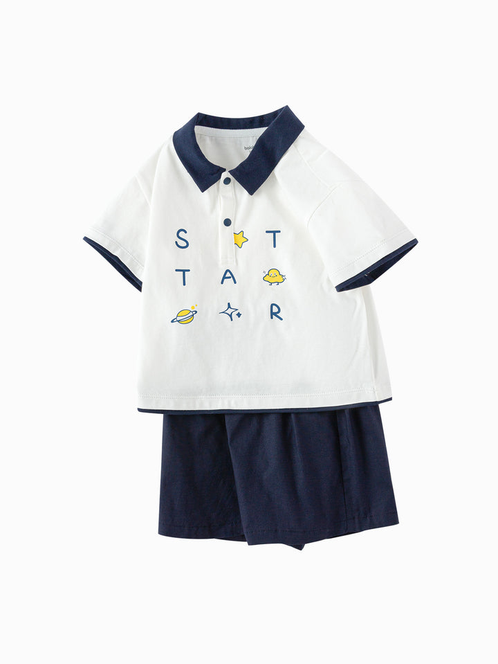 Raw White Baby Boy Knit Short Sleeve Suit