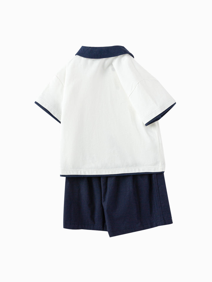 Raw White Baby Boy Knit Short Sleeve Suit