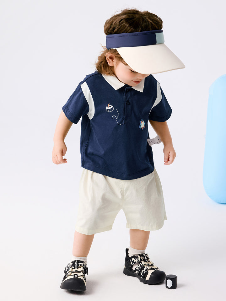 Dark Blue Baby Boy Knit Short Sleeve Suit