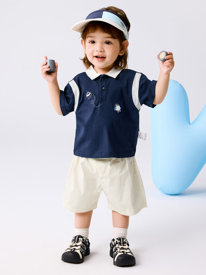 Dark Blue Baby Boy Knit Short Sleeve Suit