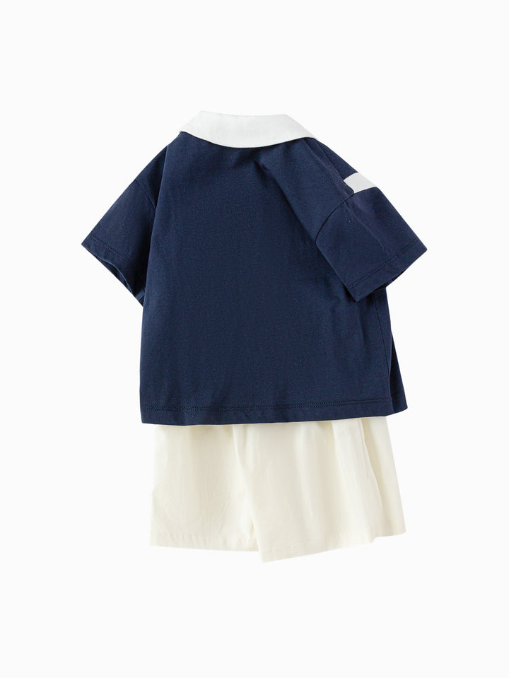 Dark Blue Baby Boy Knit Short Sleeve Suit