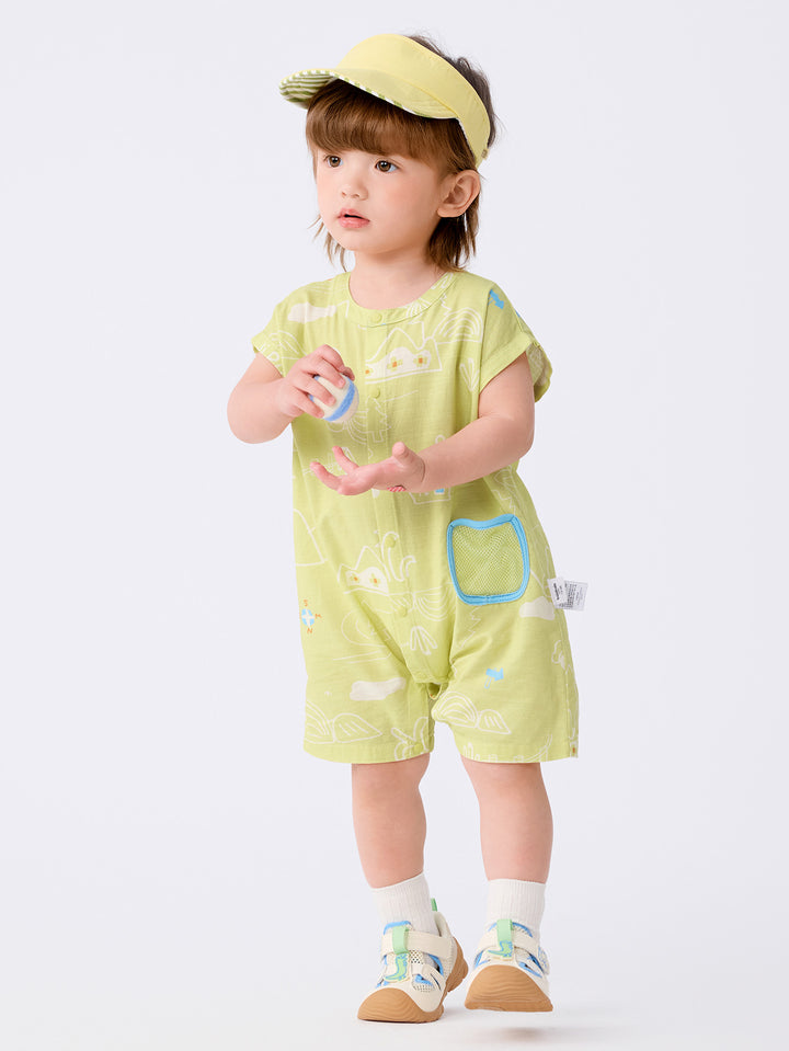 Yellow Green Baby Unisex Woven Jumpsuit