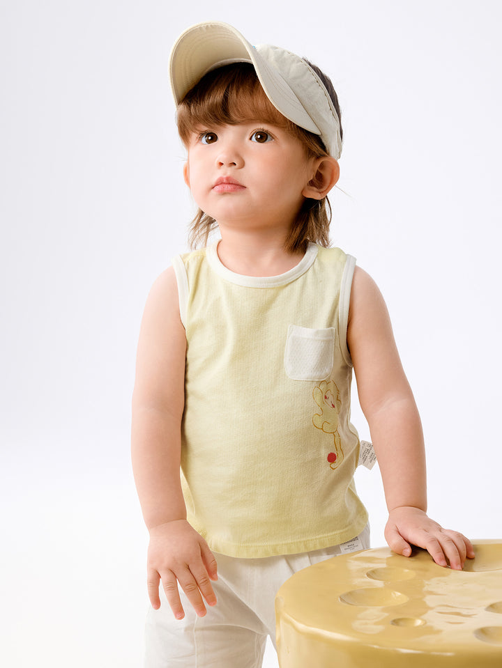 Yellow Baby Unisex Underwear Suit With A Shoulder-Length Top