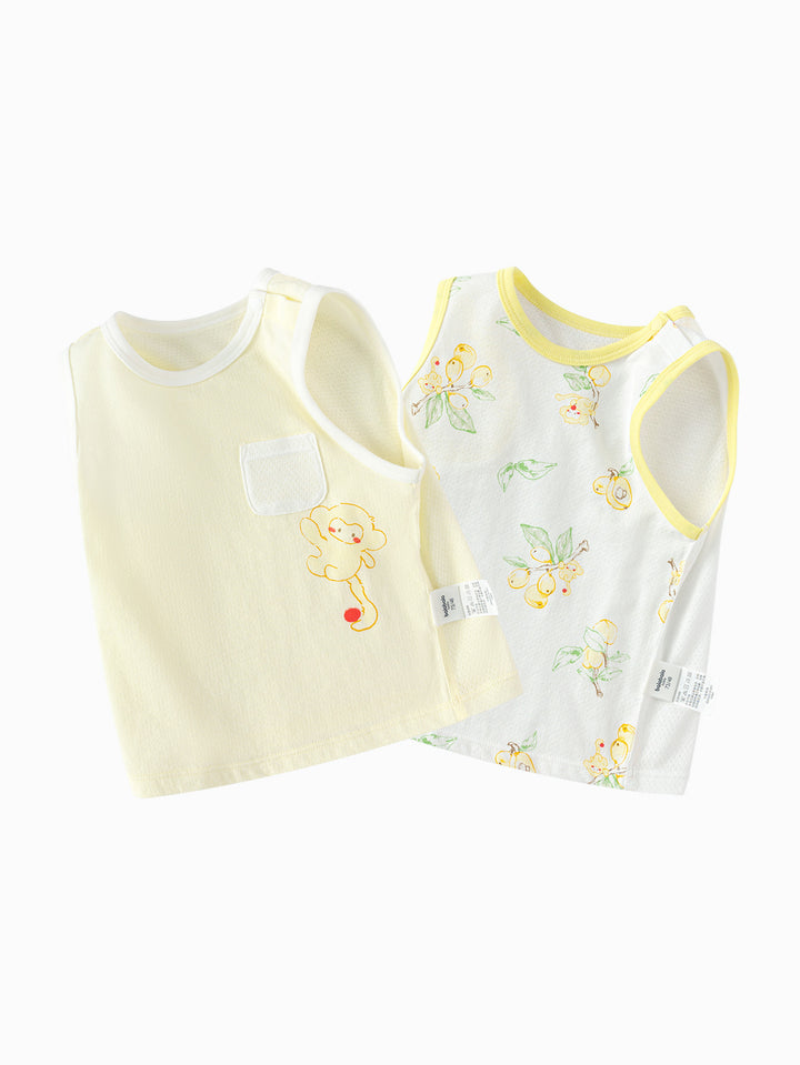 Yellow Baby Unisex Underwear Suit With A Shoulder-Length Top