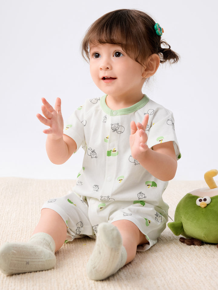 Green Baby Unisex Baby Underwear Suit In A Straight Open Jumpsuit