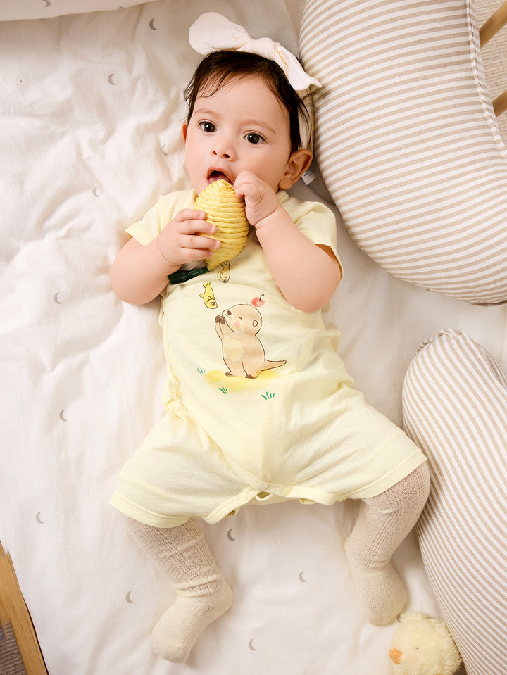 Yellow Baby Unisex Baby Underwear Suit In A Straight Open Jumpsuit