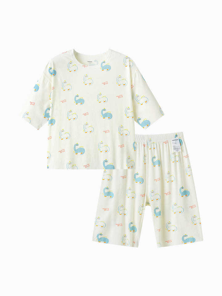 White Green Toddler Unisex Home-Wear Suit