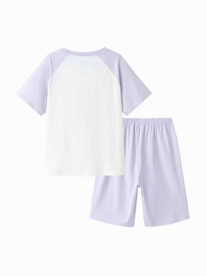 White Purple Kids Unisex Home-Wear Suit