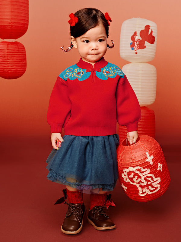Chinese red infant female Long Sleeve Suit