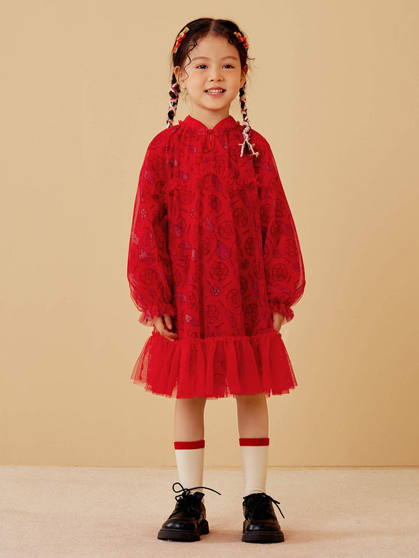 Chinese red toddler female Dresses