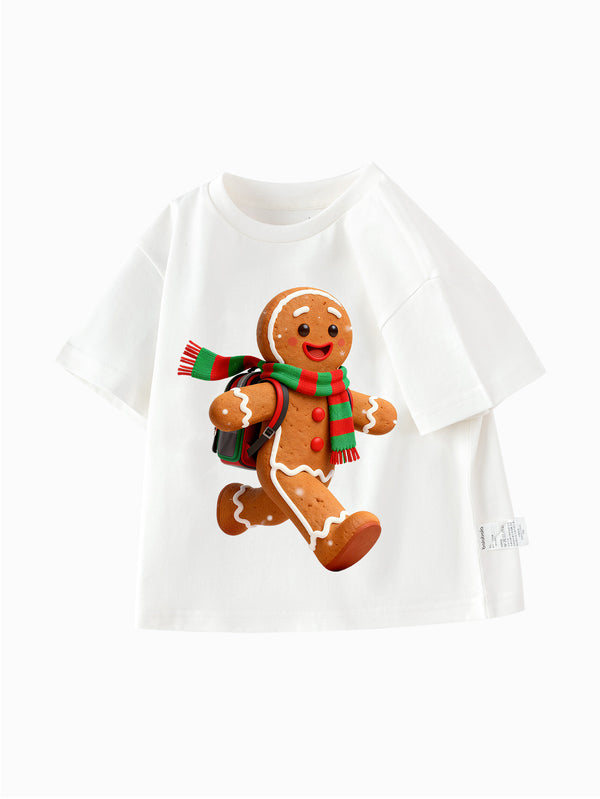 balabala Unisex Kids Christmas Walking Gingerbread Man T-shirt