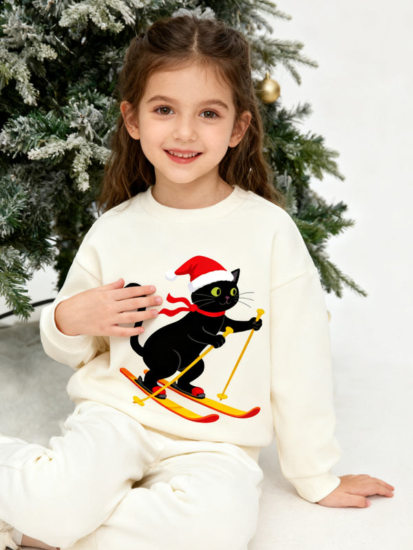 balabala Unisex Kids Christmas Skiing Cat Sweatshirt