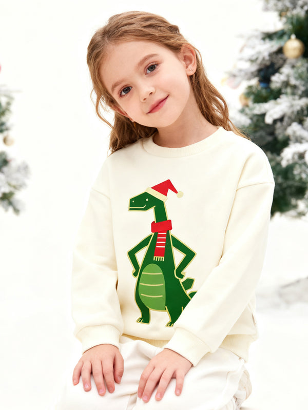 balabala Unisex Kids Christmas Dinosaur With A Cute Hat Sweatshirt