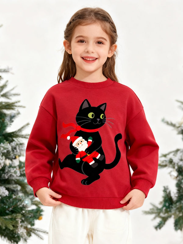 balabala Unisex Kids Christmas Cat Holding Santa Sweatshirt