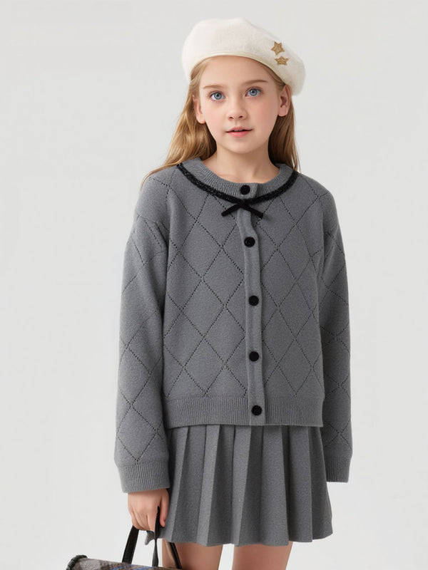 Girls Wool Cardigan Half Skirt Set