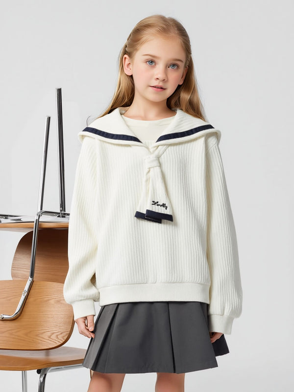 Girls Patchwork Collar Sweatshirt