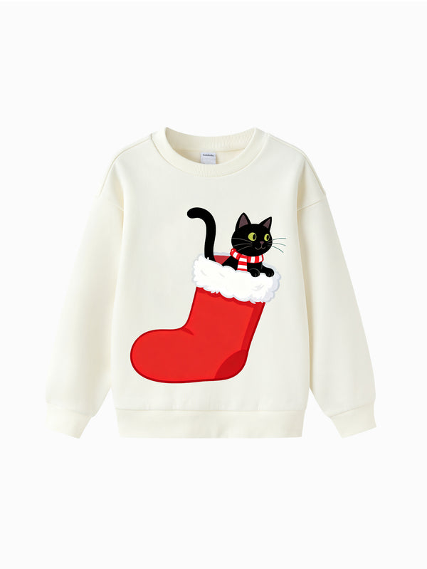 balabala Unisex Kids Christmas Cat in Sock Sweatshirt