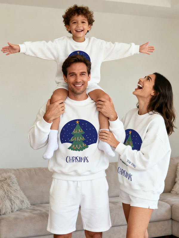 balabala Unisex Kids Snow Christmas Tree White Sweatshirt