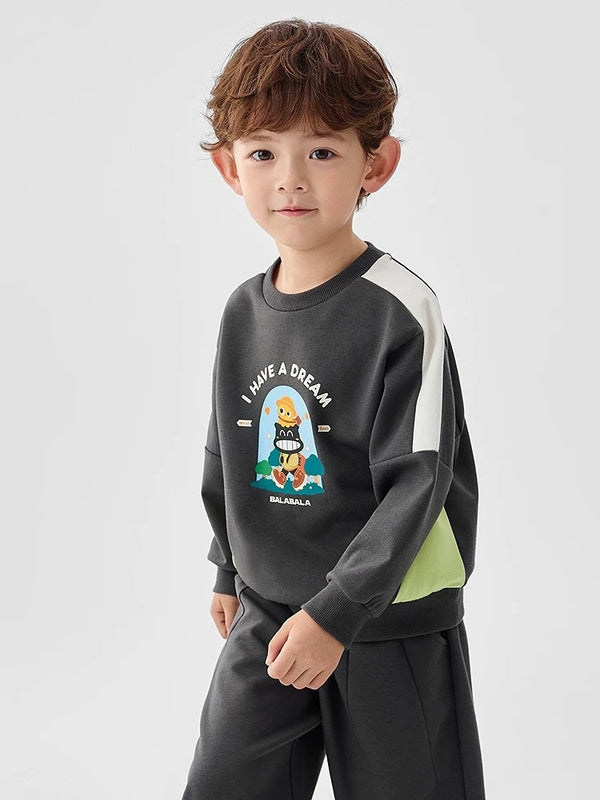 【Designer SICO】Balabala Boys' Sweatshirt Cartoon Color Block 2025 Spring New Top