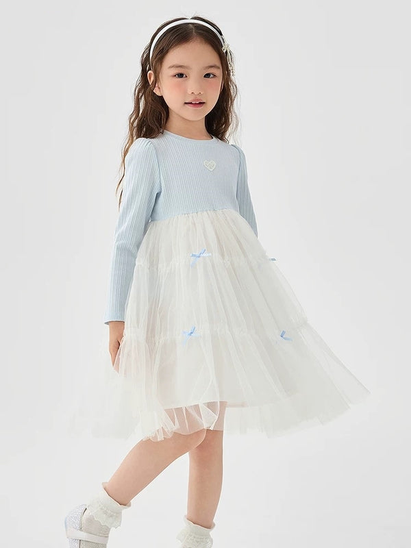 Balabala Girls' Dress Tulle Princess Dress 2025 Spring New Bow Dress