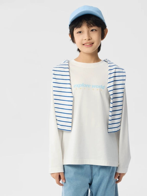 100% Cotton Long Sleeve T-Shirt 2025 Spring New Boys and Girls Round Neck T-Shirt