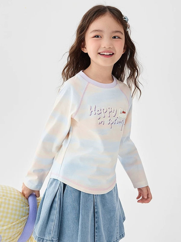 Long Sleeve T-Shirt 2025 New Spring Style for Girls' Toddlers Round V-Neck Long Sleeve T-Shirt