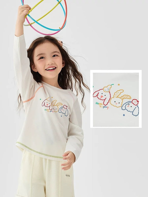 Balabala Children's Clothing Girls' Long Sleeve T-Shirt 2025 Spring New Style Underwear Top Sweet