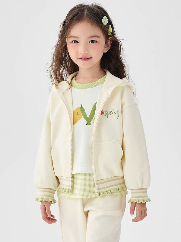 Balabala girls' coat hooded top 2025 new spring wear embroidered literary