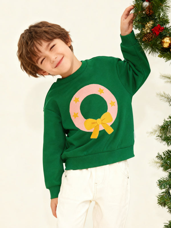 balabala Unisex Kids Pink Christmas Wreath Sweatshirt