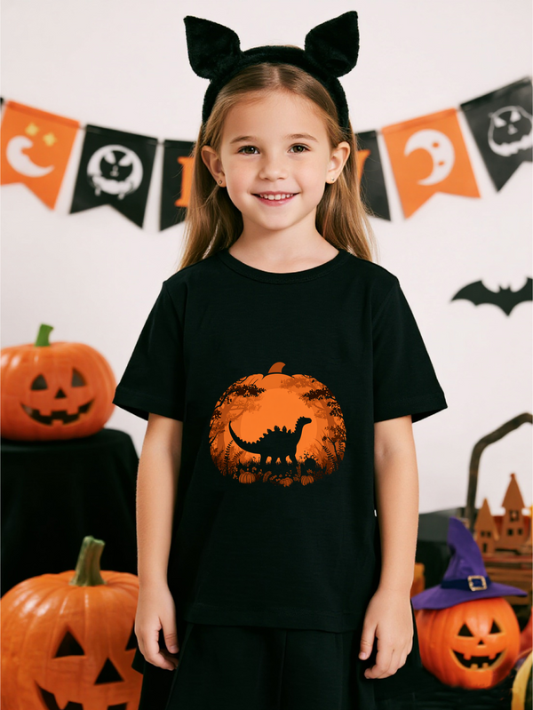 Balabala Unisex Halloween Halloween Dinosaur bên trong áo phông Silhouette Pumpkin