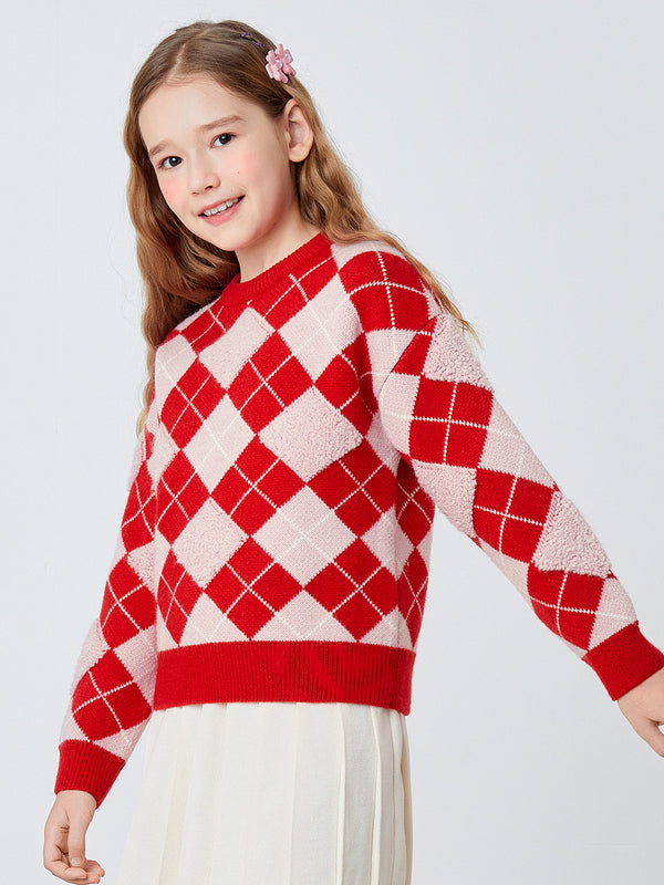 Balabala Kids Girl Diamond Pattern Fashion Sweater