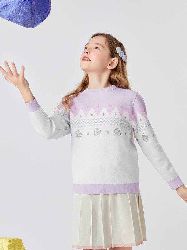 Balabala Toddler Girl Sesame Dot Jacquard Crew Neck Long Sleeve Sweater