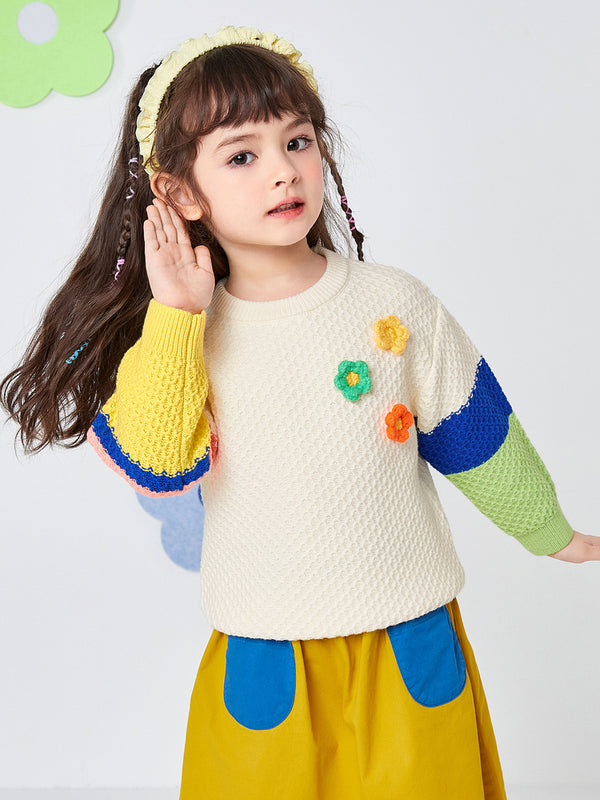 Balabala Toddler Girl Rainbow Print Crew Neck Long Sleeve Sweater