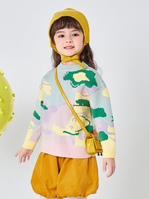 Balabala 儿童女孩抽象艺术印花舒适毛衣