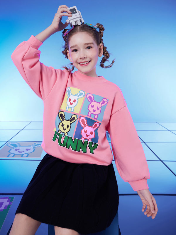 Balabala Kids Girl Áo hoodie dài tay phong cách in pixel