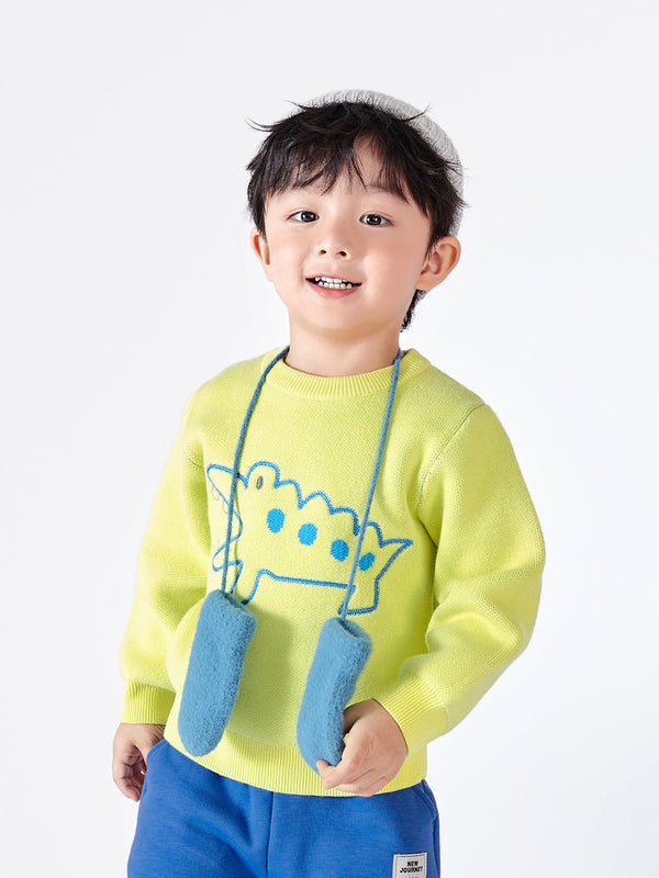 Balabala Toddler Bear Print Crew Neck Long Sleeve Sweater