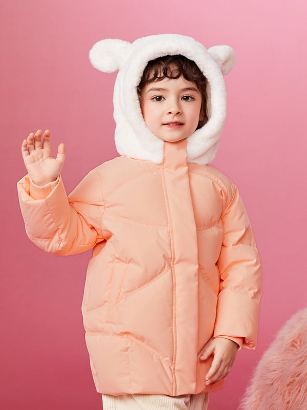 Balabala Toddler Girl Rabbit Fur Hooded Fresh And Lively Down Jacket
