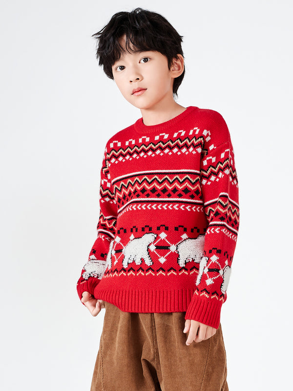 Balabala Kids Boy Fair Isle Patterned Vintage Sweater