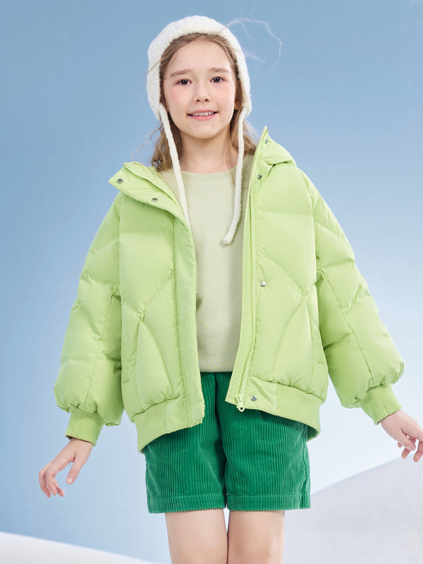 Balabala Kids Girl Candy Colored Puffy Sleeves Hooded Down Jacket