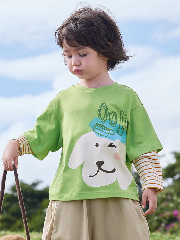 balabala Toddler Unisex Flower Graphic Rounded V-Neck Long Sleeve T-Shirt 2-8 Years