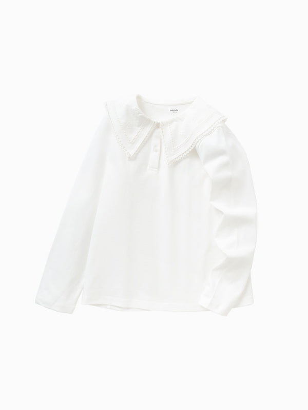 Kids Girl Exquisite Peter Pan Lapels Long Sleeve T-Shirt208322100004