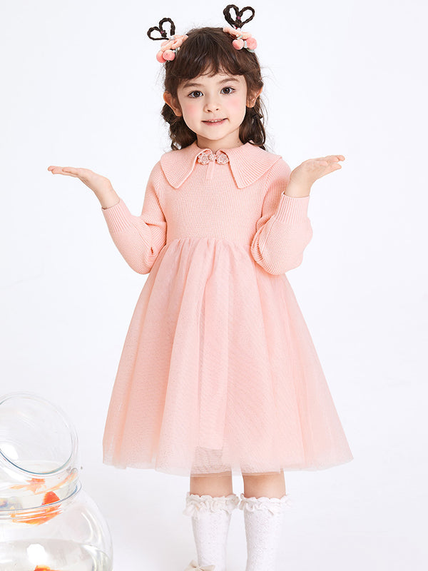 balabala Toddler Girl Solid Color Woolen Dress 2-8 Years