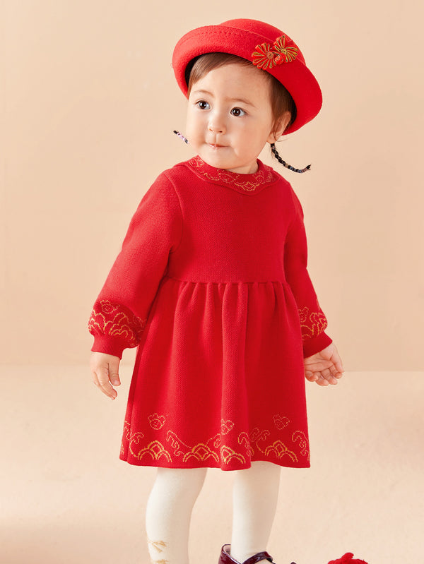 Balabala Baby-Toddler Girl New Year Season Woolen One-Piece Dress