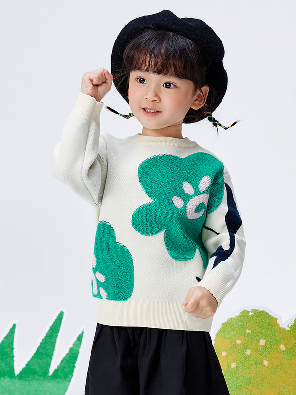 Balabala Toddler Girl White Green Hue Sweater